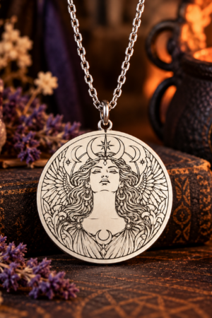 Ciondolo con una rappresentazione di Lilith in argento